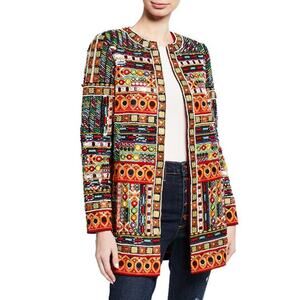 NEW Alice + Olivia Rory Embroidered Line Silk Jacket Multi Color Size: Small